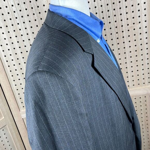 CHAPS Suit Jacket Mens 44L Gray Pinstripe Wool Two Button Sport Coat - Picture 4 of 14